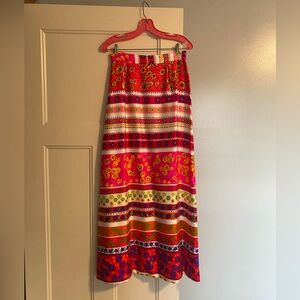 Vintage 1970’s long skirt, bright-colored groovy flowers
